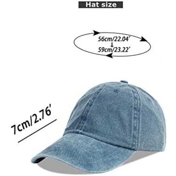 Unisex Black + Denim Blue Baseball Cap Cotton Fits Washed Denim Adjustable Hat - Picture 5 of 6